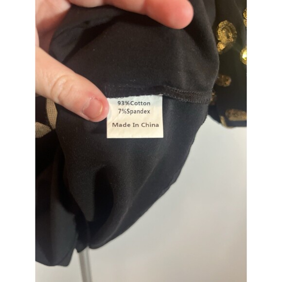 Sash Boutique Louisiana Saints Sequin Top XS Black Gold Fleur-de-Lis Puff Sleeve - Picture 7 of 10